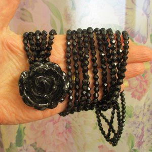 Black Glass Convertible Brooch Necklace Vintage